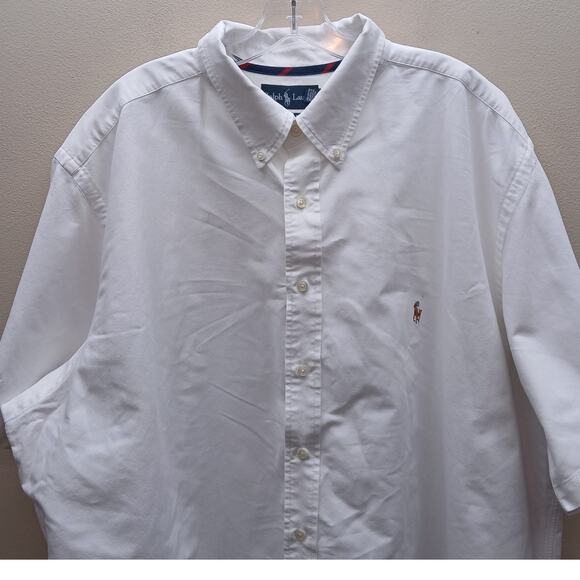 Ralph Lauren Short Sleeve Pony Logo Classic Fit Button Down Shirt White Size 2XB - Picture 2 of 8